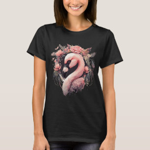 Cute Pink Flamingo Tropical Bird Flower Crown Flor T-Shirt