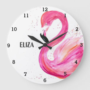 Cute Pink Flamingo Tropical Bird Wildlife Watch Large Clock