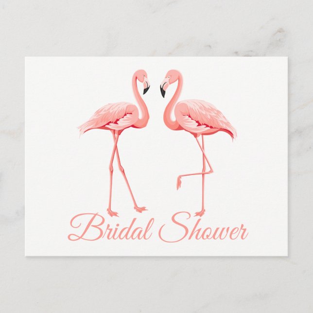 Cute Pink Flamingo Tropical Bridal Shower Invitation Postcard (Front)