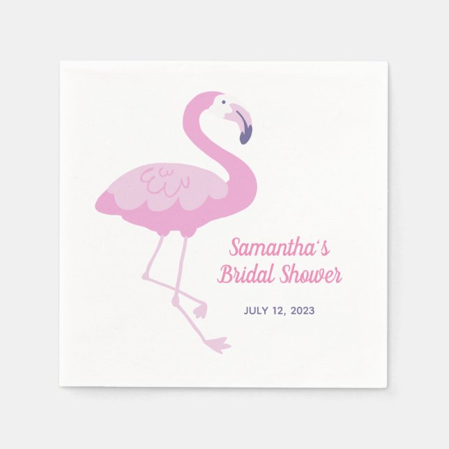 Cute Pink Flamingo Tropical Bridal Shower Napkin (Front)