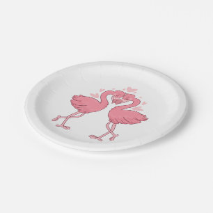 Cute Pink Flamingo Tropical Hawaiian Beach Wedding Paper Plate