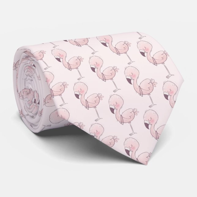 Cute Pink Flamingo Tropical Pattern Tie (Rolled)