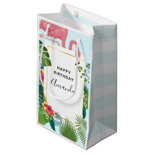 Cute Pink Flamingo Tropical Theme Birthday Small Gift Bag
