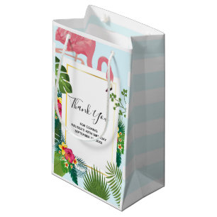 Cute Pink Flamingo Tropical Theme Thank You Small Gift Bag
