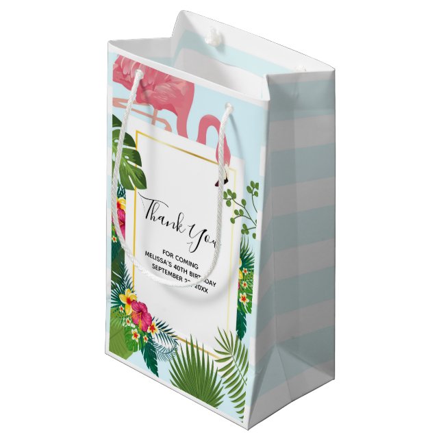 Cute Pink Flamingo Tropical Theme Thank You Small Gift Bag (Front Angled)