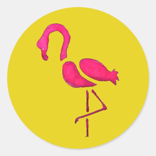 Cute pink flamingo unique bird classic round sticker (Front)