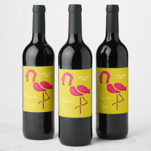 Cute pink flamingo unique bird wine label