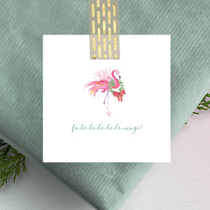 Cute Pink Flamingo Watercolor Mini Christmas Card