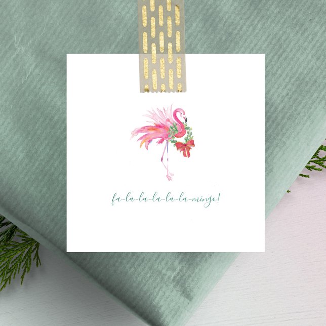 Cute Pink Flamingo Watercolor Mini Christmas Card (mini Christmas cards tropical pink flamingo by Victoria Grigaliunas)