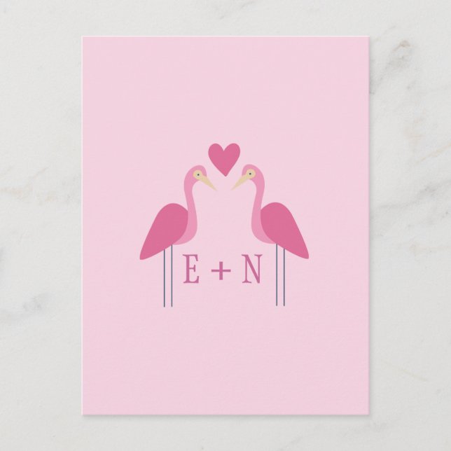 Cute Pink Flamingo Wedding Couple Postcard (Front)