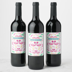 Cute Pink Flamingo Wine Label