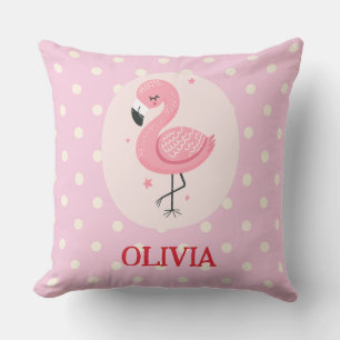 Cute Pink Flamingo with Polka Dots Cushion
