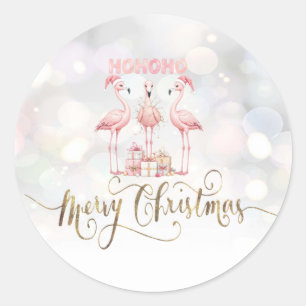 Cute Pink Flamingo With Presents Classic Round Sticker