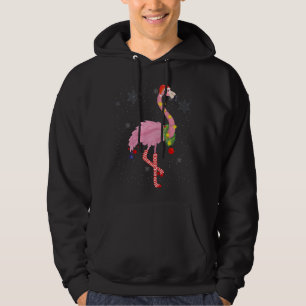 Cute Pink Flamingo with Snow, Lights and Santa Hat Hoodie