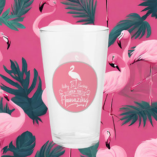 cute pink flamingo word art glass