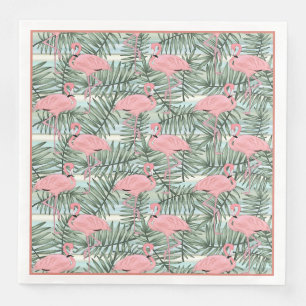 Cute Pink Flamingoes Palm Leafs Art Pattern Napkin