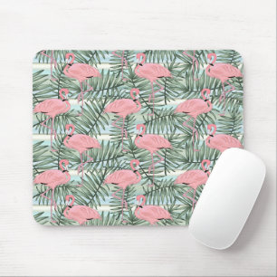 Cute Pink Flamingoes Palm Leafs Pattern Mouse Mat