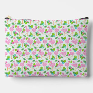 CUTE PINK FLAMINGOS AND TROPICAL FLOWERS ACCESSORY POUCH