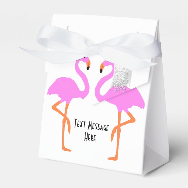 Cute Pink Flamingos Bride & Groom Wedding Favour Box (Front Side)