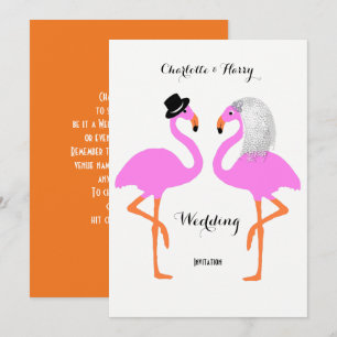 Cute Pink Flamingos Bride & Groom Wedding Invitation