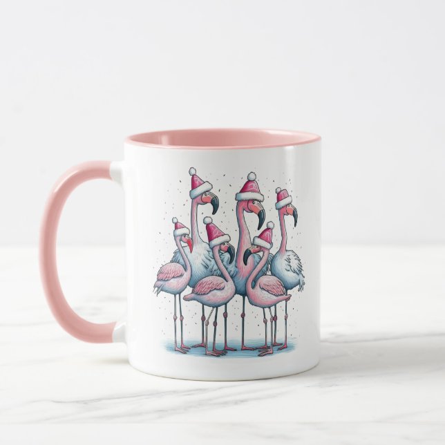 Cute Pink Flamingos Christmas Coffee Mug (Left)