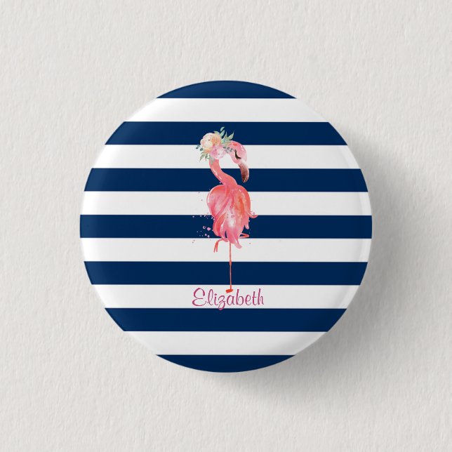Cute Pink Flamingos Flower,Striped   3 Cm Round Badge (Front)