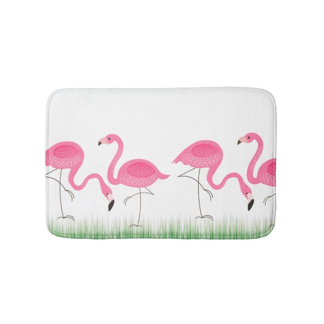 Cute Pink Flamingos Illustration Bath Mat (Front)