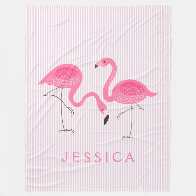 Cute Pink Flamingos Illustration Fleece Blanket (Front)