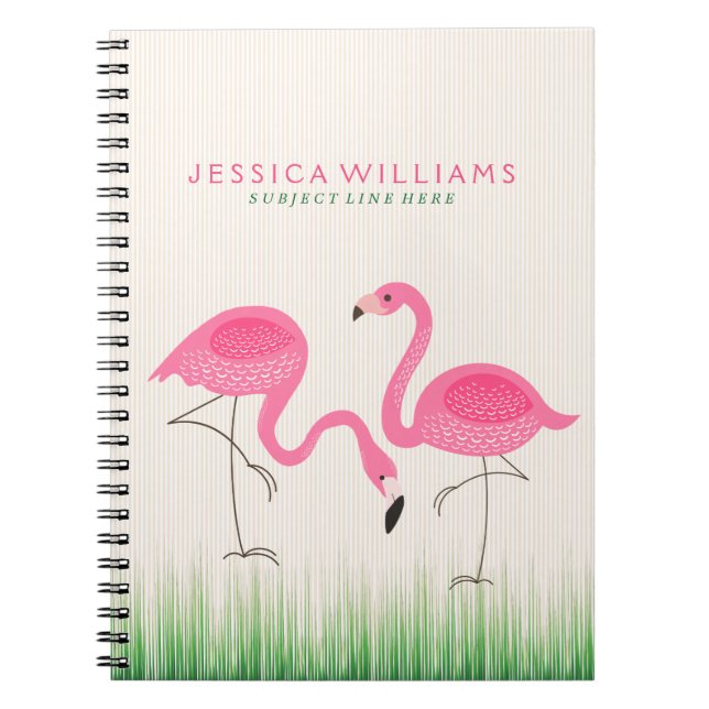 Cute Pink Flamingos Illustration Notebook (Front)