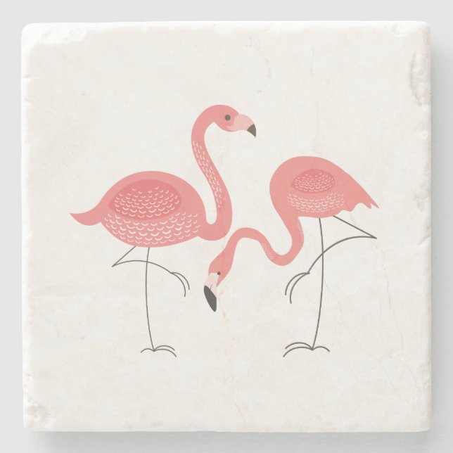 Cute Pink Flamingos Illustration Stone Coaster (Front)