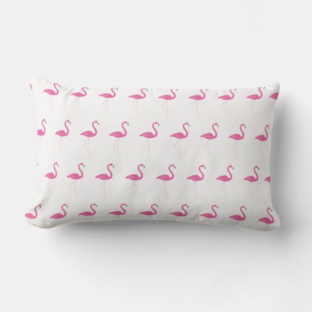 Cute Pink Flamingos on White - Outdoor Lumbar Cushion (Front)