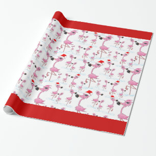 Cute Pink Flamingos Santa Hat Wrapping Paper