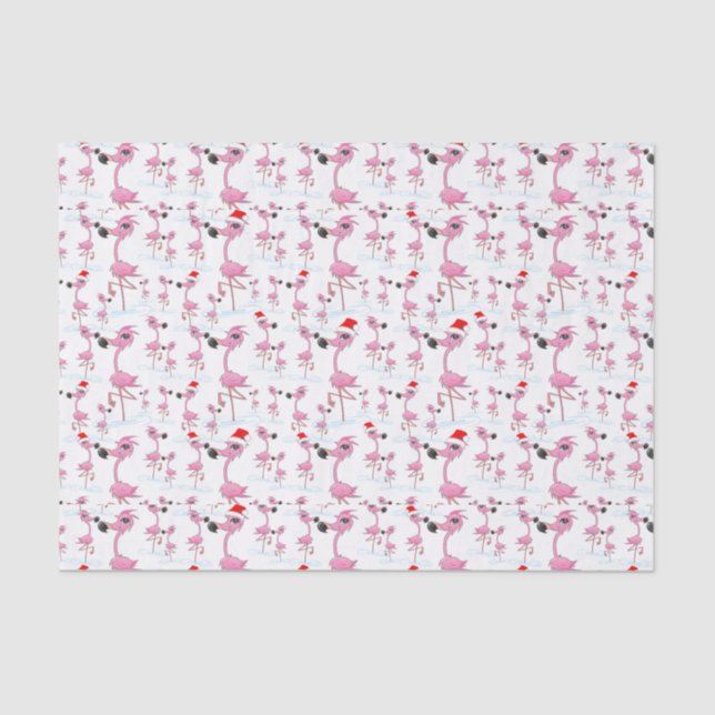 Cute Pink Flamingos Santa Hats  Pattern Tissue Paper (Front)