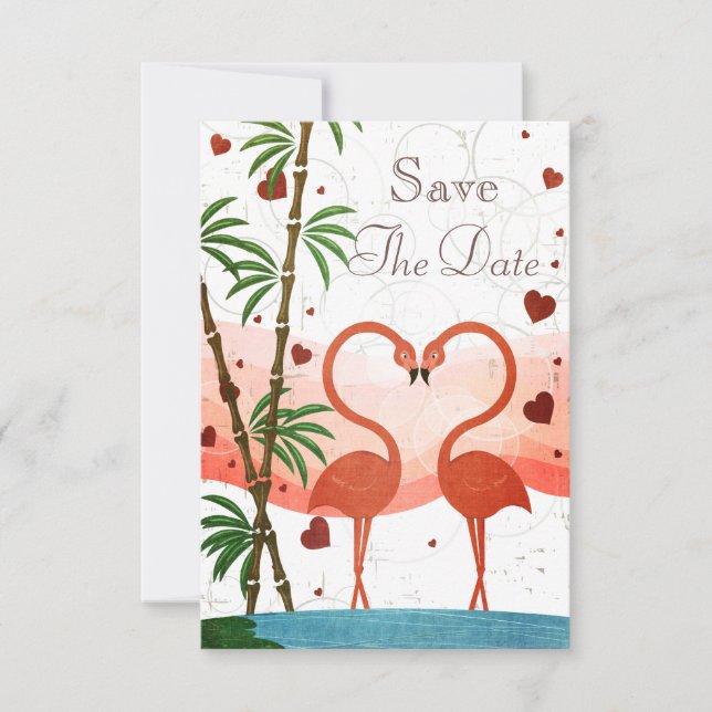 Cute Pink Flamingos Save The Date (Front)