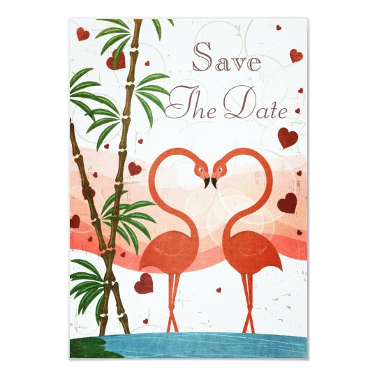 Cute Pink Flamingos Save The Date Card