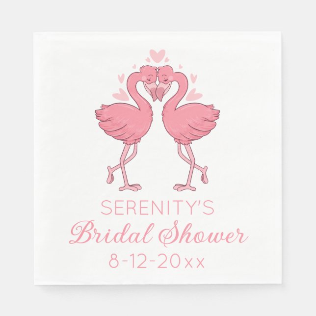 Cute Pink Flamingos Tropical Beach Bridal Shower Napkin (Front)