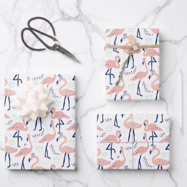 Cute pink flamingos wrapping paper sheet (Front)