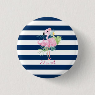 Cute Pink FlamingosTropical Leaf,Striped 3 Cm Round Badge