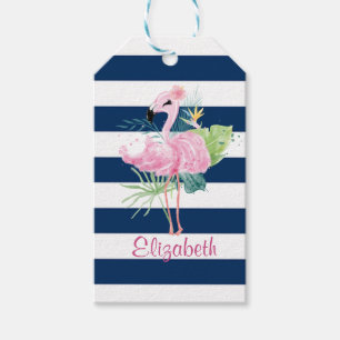 Cute Pink FlamingosTropical Leaf,Striped   Gift Tags