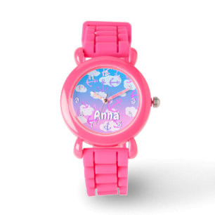 Cute Pink Floating Anchors, Custom Name Children's Watch