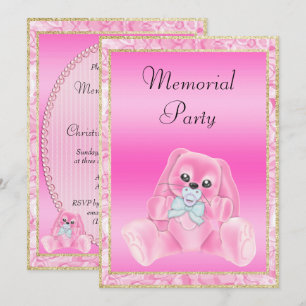 Cute Pink Floppy Ears Bunny Memorial Party Invitation