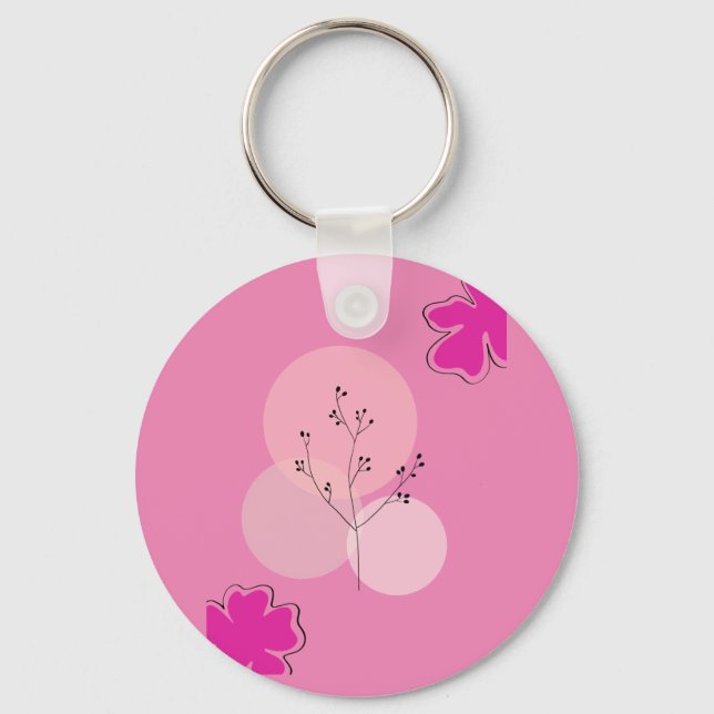 CUTE PINK FLORAL ABSTRACT KEY RING (Front)