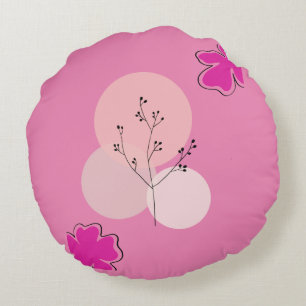 CUTE PINK FLORAL ABSTRACT ROUND CUSHION
