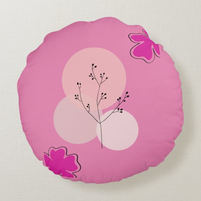 CUTE PINK FLORAL ABSTRACT ROUND CUSHION (Back)