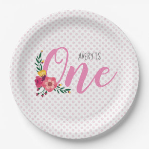 Cute Pink Floral Baby's 1st Birthday Paper Plate
