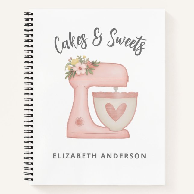 Cute Pink Floral Bakery Cake Mixer Notebook (Front)
