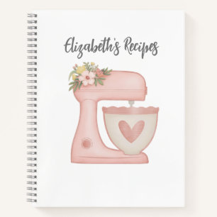 Cute Pink Floral Bakery Cake Mixer Recipe Notebook