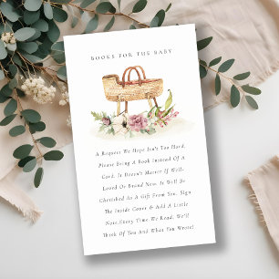 Cute Pink Floral Bassinet Books For Baby Shower Enclosure Card