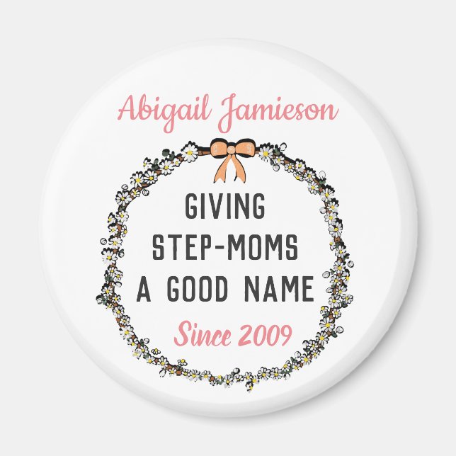 Cute Pink Floral Best Stepmom Happy Mother's Day  Magnet (Front)