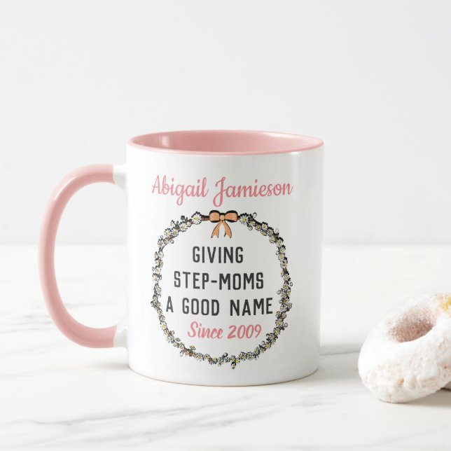Cute Pink Floral Best Stepmom Happy Mother's Day  Mug (With Donut)
